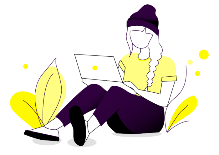 Web-Bastlerin sitzend mit Laptop - Webdesign Salzburg